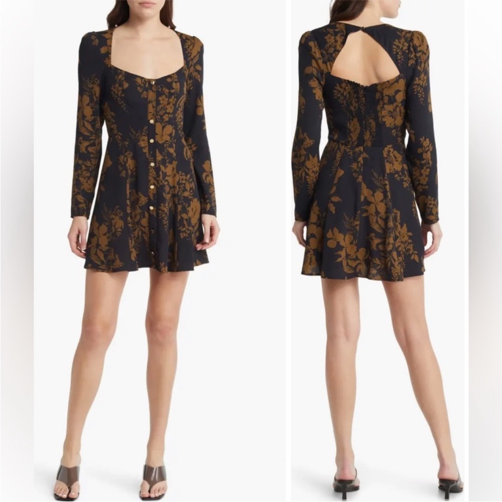 Reformation Black and Brown Indira Floral Mini Dress size 8